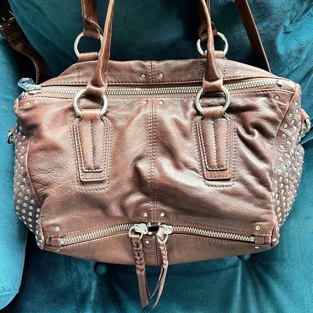 ORYANY STUDDED LEATHER SATCHEL CROSSBODY TOTE BAG EUC